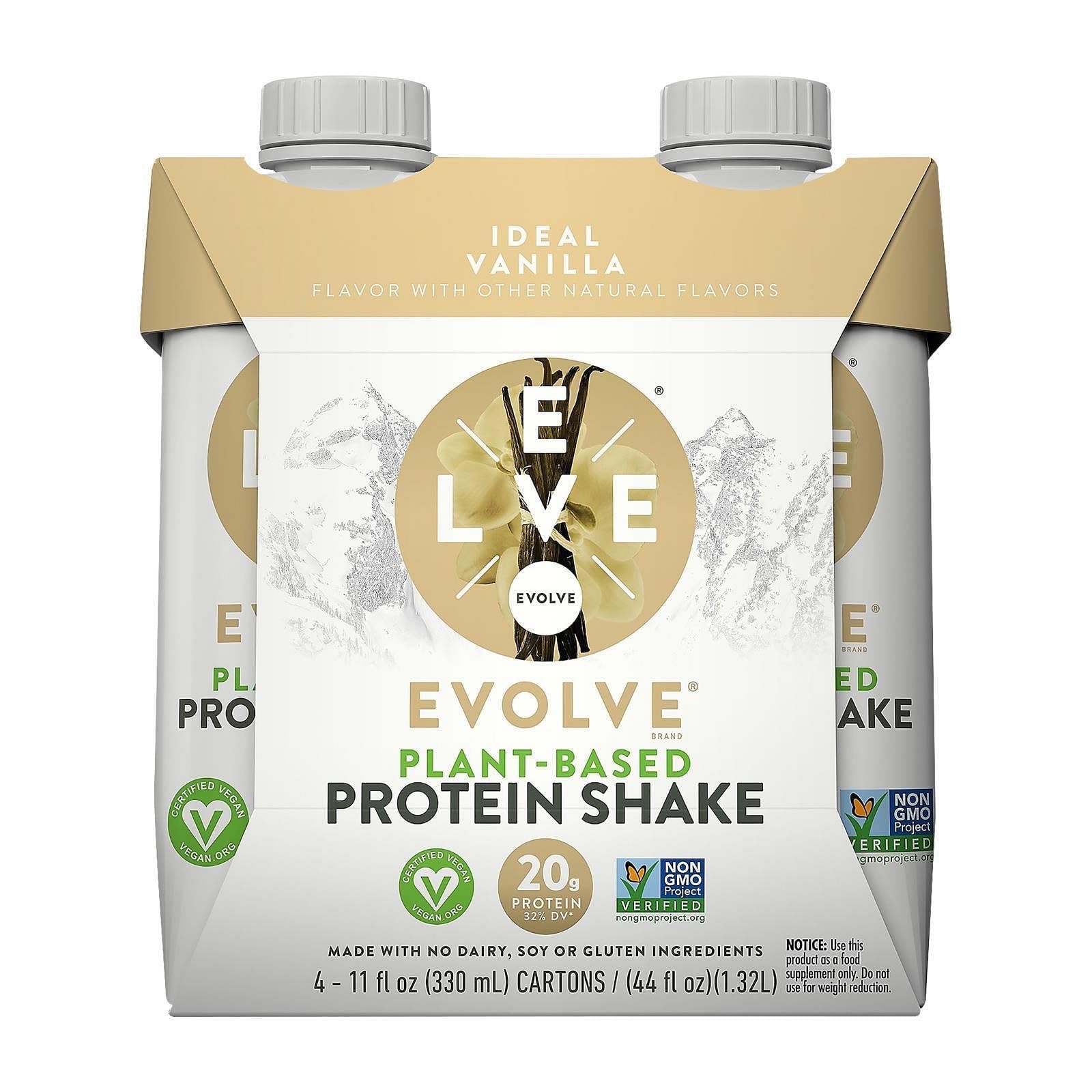 Evolve Ideal Vanilla Protein Shake 4 Pack, 11 FZ for Weight Gain, Morning Workout, High Protein Content, Easy Digestion,