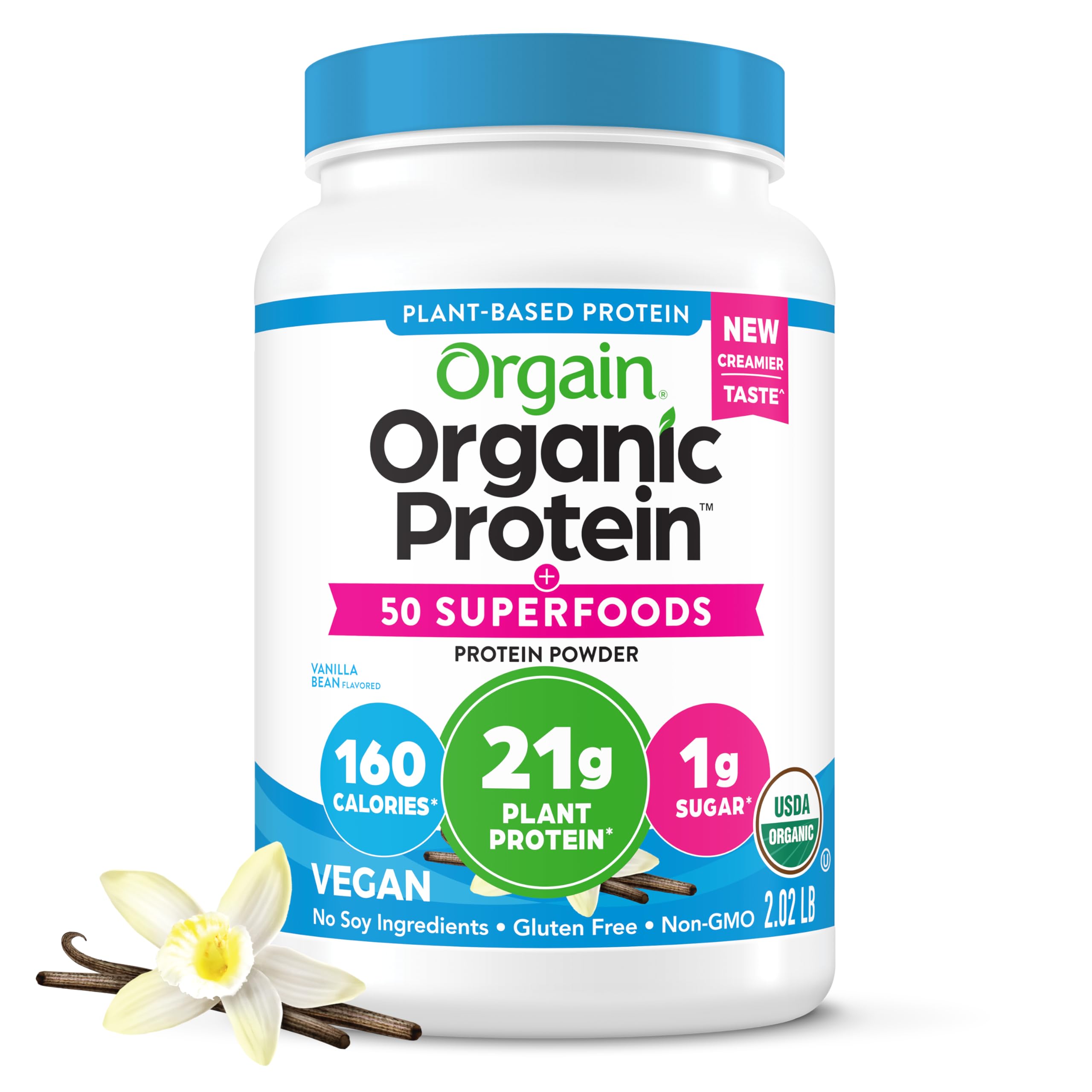 Orgain Organic Vegan Protein Powder, |02 lb Organic Vanilla Bean - 50 Superfoods, 21g Plant Based Protein, No Added Suga