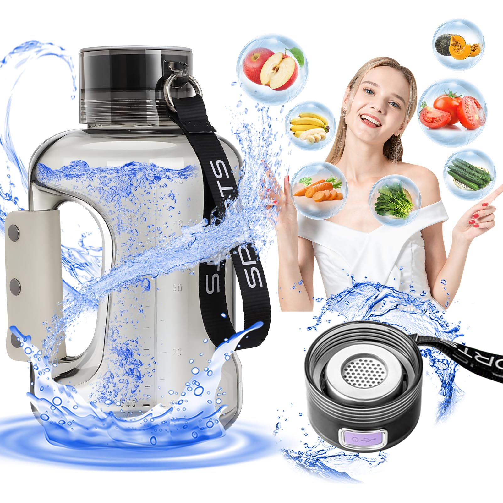Hydrogen Water Bottle Generator, High-Capacity 1.5L USB Portable Ionizer, SPE/PEM Technology Sports Bottle (Grey)
| USB